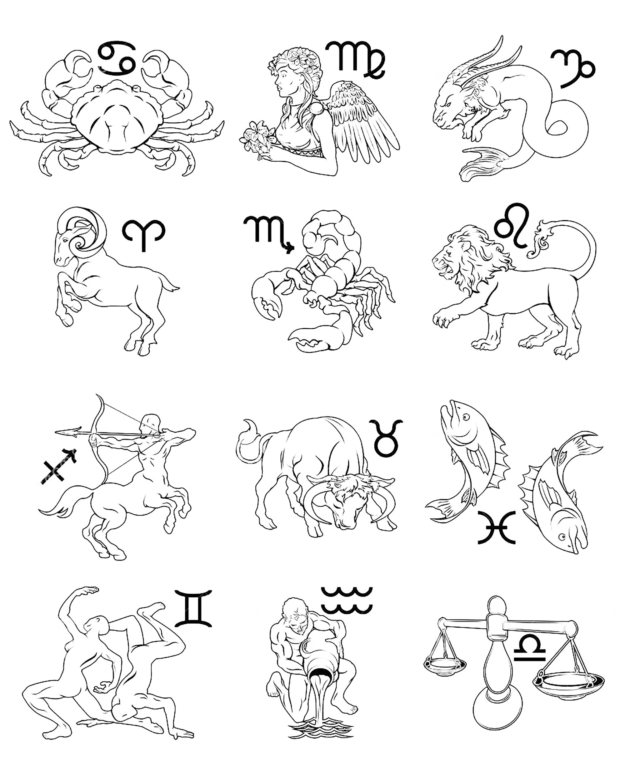 Zodiac Signs Astrology Horoscope Valentin Coloring Pages For Adults