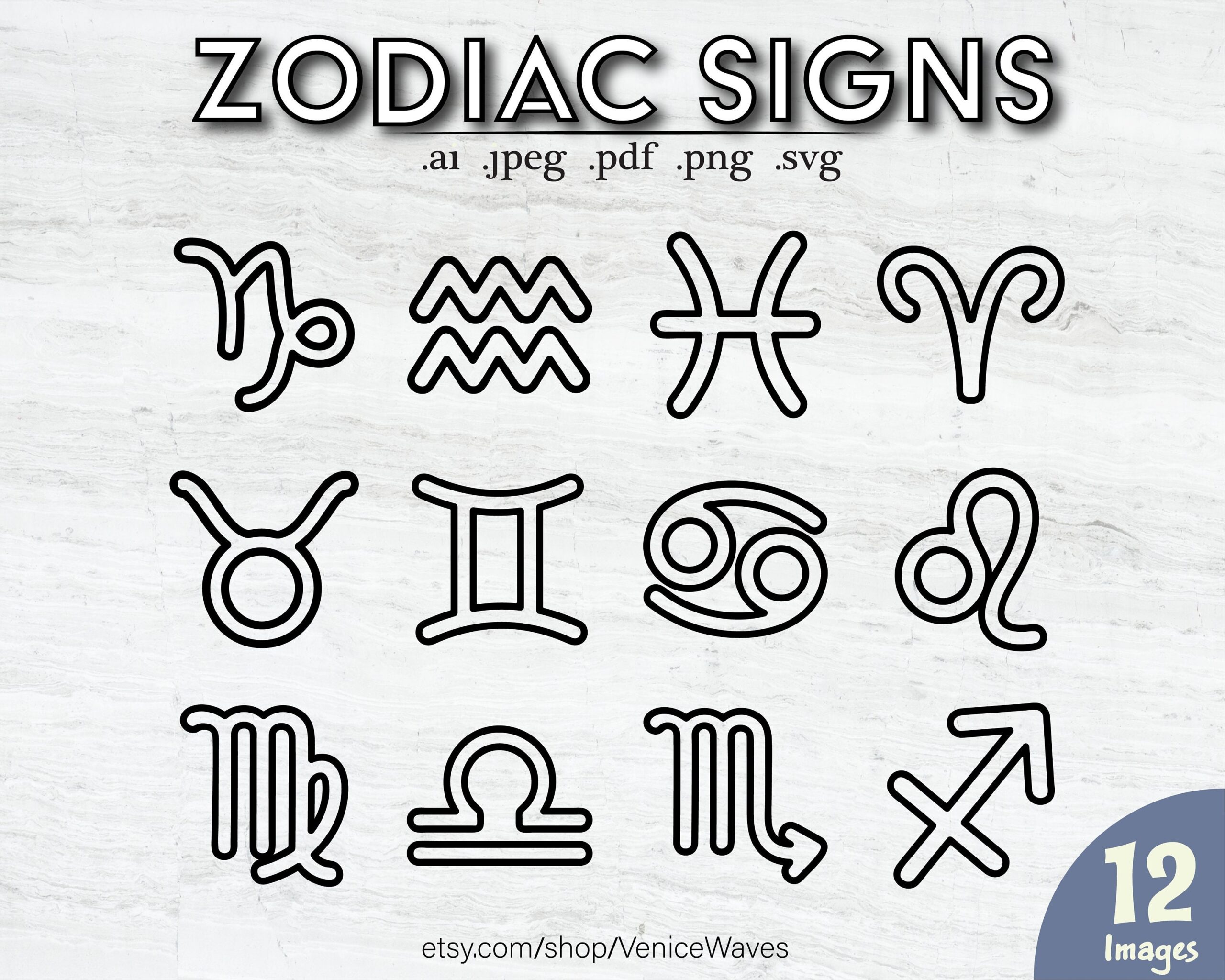 Zodiac Signs Outlines Includes ai jpeg pdf png svg Instant Download Digital Vector Images Works With Cricut And Silhouette Etsy